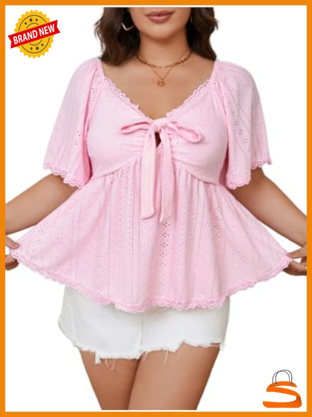 Plus Size Babydoll Peplum Top Deep V Neck Ruffle Tshirt Flowy Summer
